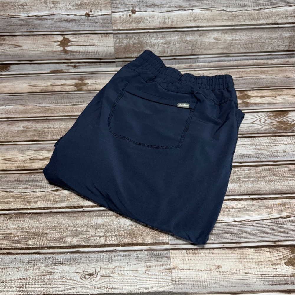 Eddie Bauer Womens Navy Blue Flannel Lined Pants Elastic Waist Size 12